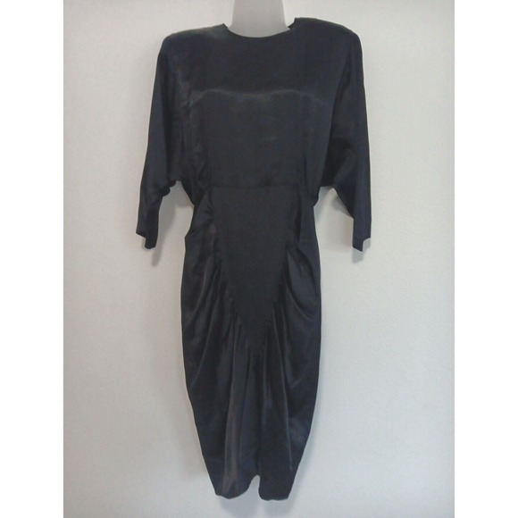 Dresses & Skirts - Satin Dress XS Black Witchy Gathered V Waist Sheath Vampire Vampgoth Stevie Nick